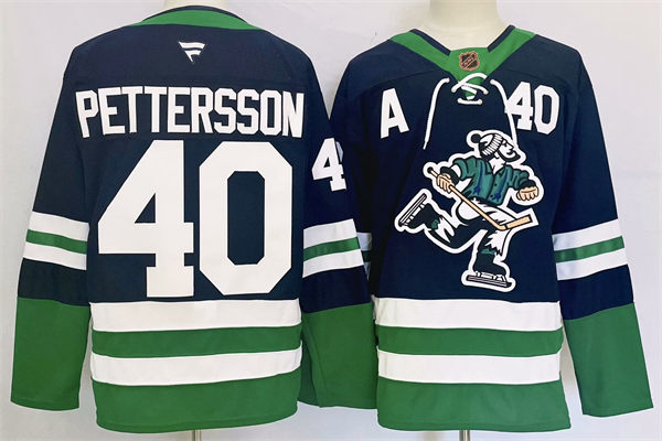 Men's Vancouver Canucks #40 Elias Pettersson Navy 2022 Reverse Retro Primegreen Jersey